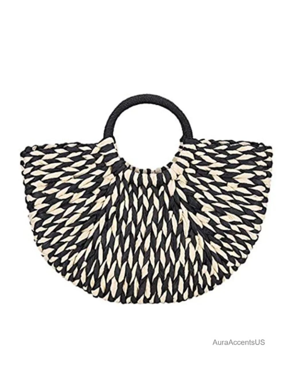 Natural Straw Handwoven Top Handle Tote Beach Bag Rattan Handbag